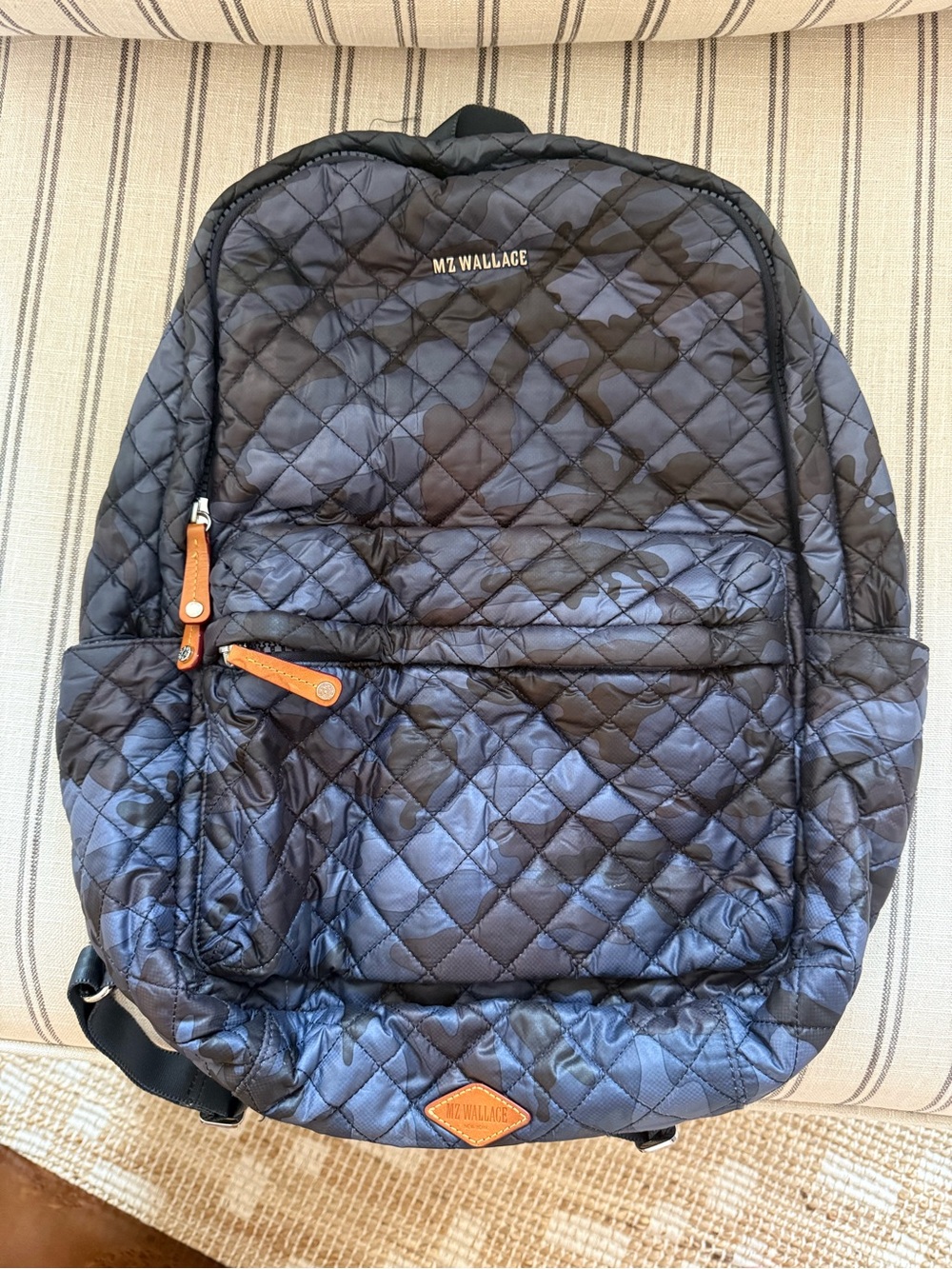 MZ Wallace Quilted Navy Camouflage Daypack with Leather Accents